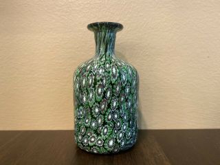 Vintage Murano Millefiori Glass Mini Bud Vase Gorgeous Green