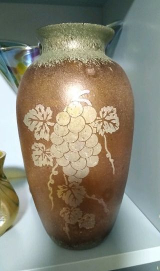 Steuben style Amber Iridescent acid cut back Cameo Vase 8 