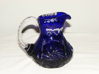 Vintage Cobalt Blue Cut Crystal Pitcher Creamer 5 Inches Tall