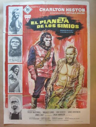Vintage 1968 Planet Of The Apes Spanish Film Movie Poster Good Cnd