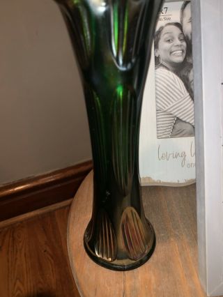 Rare Vintage Fenton Amethyst on Green Carnival Glass Swung Vase,  10 1/4 