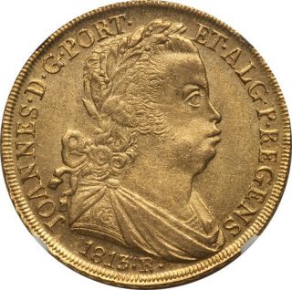 Brazil 1813 - R Joao Prince Regent Gold 6400 Reis Ngc Ms - 63