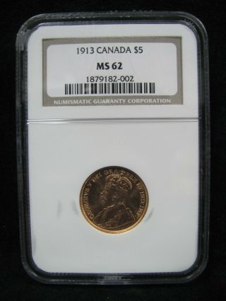 1913 Canada $5 Gold - Ngc Ms62