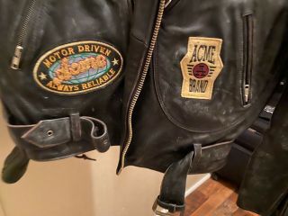 ACME Warner Bro.  Studio Looney Tunes Black Leather Motorcycle Jacket Size LG. 3