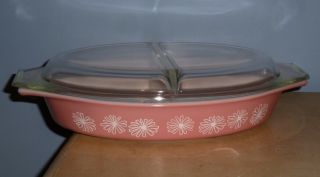 Vintage Pyrex Casserole Pink Daisy Divided Dish 963 With Glass Lid 1.  5 Qt Quart