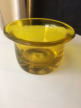 Vintage Signed Blenko Art Glass Vase Bowl Hand Blown Yellow