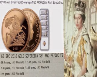 2018 Great Britain Sovereign 5 Pc Set Gold Set Ngc Pf70 Ultra Cameo Pop 100 Set