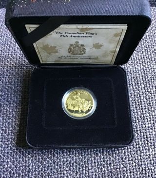 1990 Canada $200 Dollar Proof Gold Coin Canadian Flag 25th Anniversary Box &