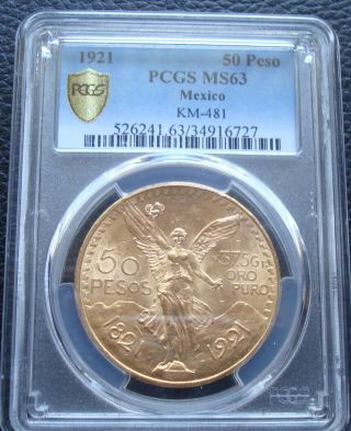 1921 Mexico $50 Pesos Gold Coin Guaranteed 100 Authentic,  Pcgs Ms63