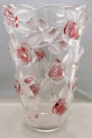 Vintage Mikasa Bella Rosa Pink Raised Roses & Leaves Vase Made In Germany