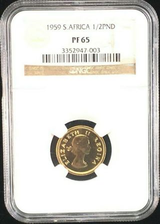 1959 Proof South Africa Gold 1/2 Pound Ngc Pf 65 (003)