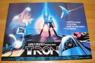 Tron (1982) Jeff Bridges Sci - Fi Cult Classic Rare British Quad Poster