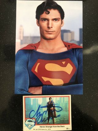 Christopher Reeves Signed Superman Collector Card With Photo