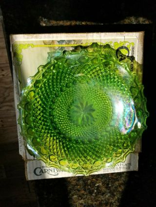 Iridescent Lime Green Carnival Glass Crimped Hostess Plate