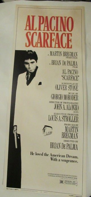 1983 14x36 Insert Poster Scarface - Pacino - Unfolded Rare