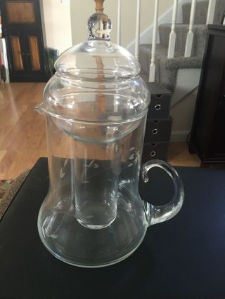 Princess House Handblown Crystal Pitcher W/lid & Ice Liner & Ice Guard Glass