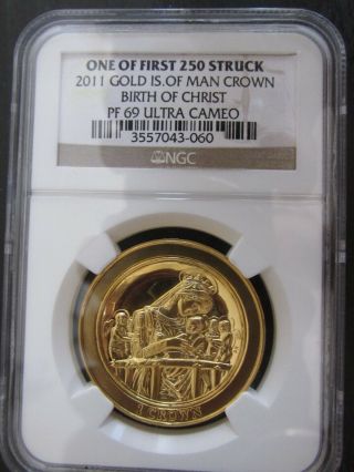2011 Isle Of Man Gold Crown " Birth Of Christ " Graded Pf69 Ultra Cameo By Ngc