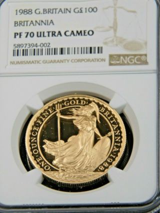 1988 Great Britain £100 Gold 1 Oz Britannia Ngc Pf70 Ultra Cameo Magnificent Lm