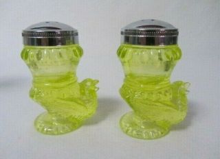 Boyd Glass Vaseline Glass Chick Dove Bird Salt & Pepper Shakers Pair Uranium
