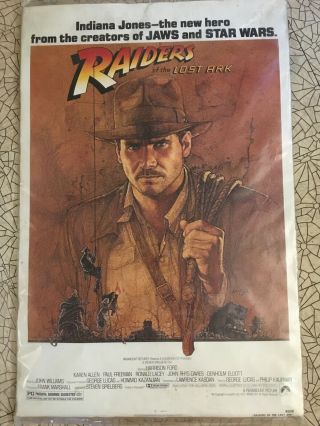 Indiana Jones Raiders Of The Lost Ark 1981 Movie Amsel Litho Poster 41” X 27”