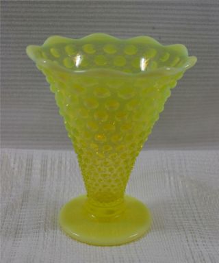 Fenton Topaz Opalescent Hobnail Vase,  C.  1940 