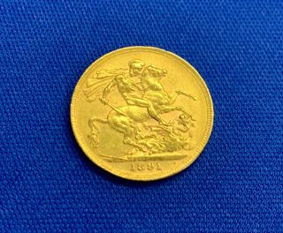 1891 London Great Britain Gold Sovereign coin (. 2568 oz) Victoria Jubilee Head 2