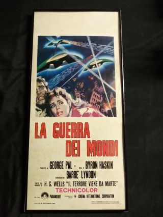 Vintage (undated) War Of The Worlds Italian 13x28 Movie Poster Vg,  4.  5 Framed