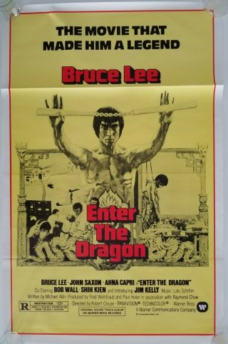 Vintage 1979 Enter The Dragon One Sheet Poster Bruce Lee John Saxon Jim Kelly