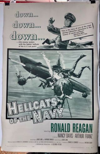 Hellcats Of The Navy 1957 Ronald Reagan Linen Backed One Sheet Poster