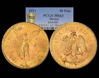 1921 Gold 50 Pesos Mexico Libertad Pcgs Ms 63