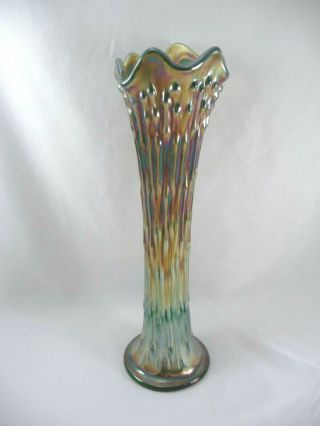 Fenton April Showers Carnival Glass 12 " Tree Trunk Emerald Green Iridescent Vase
