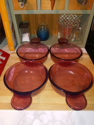 Set Of 4 Vintage Visions Corning Ware Cranberry Grab It Bowls 150b No Lids