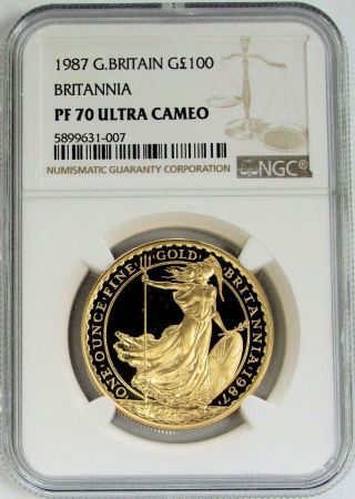 1987 Gold Great Britain 100 Pounds 1 Oz Coin Ngc Proof 70 Ultra Cameo
