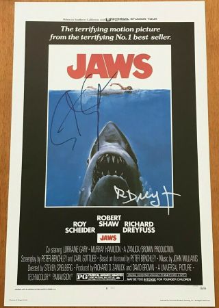 Jaws Movie Poster Signed By Steven Spielberg & Richard Dreyfuss - 11x17