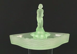 Vintage Bagley Art Deco Glass " September Morn " Figurine,  Float Bowl Satin Green
