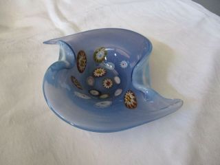 Vintage Murano Millefiori Studio Art Glass Blue Dish Bowl Mcm Italy