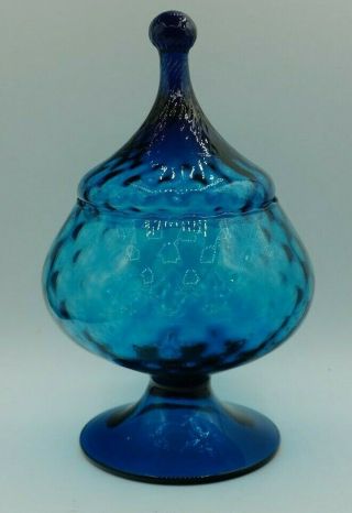 Vtg Mcm Empoli Cased Glass Circus Tent Quilted Apothecary Jar In Teal/turquoise