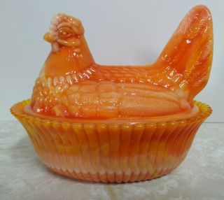 Boyd Orange Swirl Glass Chicken/hen On Nest 5 Inch Dish From The 2nd 5 Years