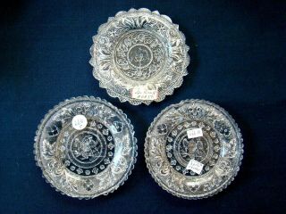 Antique Flint Glass Cup Plate Group Of 3: 665a,  666,  & 666a; Eapg,  Lacy Sandwich