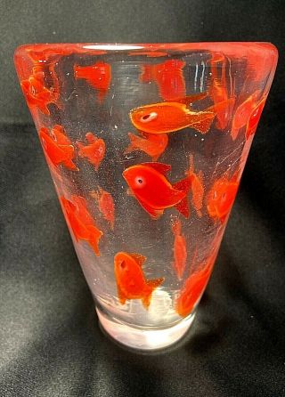 Art Glass Vase With Infused Orange Fish Goldfish Thick Heavy Glass Murano?