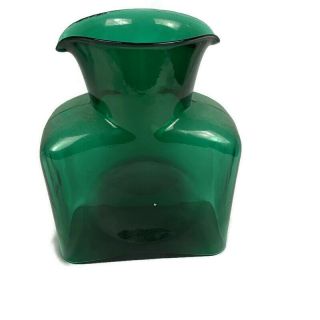 Blenko Art Glass Green Double Spout Water Bottle Pitcher Carafe