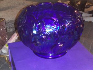 Fenton Art Glass Cobalt Blue Carnival Lily Of The Valley Rose Bowl 1995 Qvc