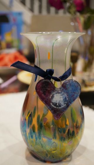 The Glass Eye Studio Seattle Iridescent Vase With Paperweight Heart