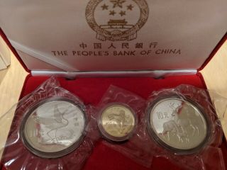 1989 People ' s Bank of China 3 Coin Proof Set Huanan Tiger Sika Deer Crane 2
