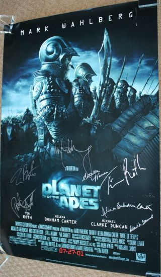 Hand Signed Planet Of The Apes Movie Poster Tim Burton Mark Whalberg 2