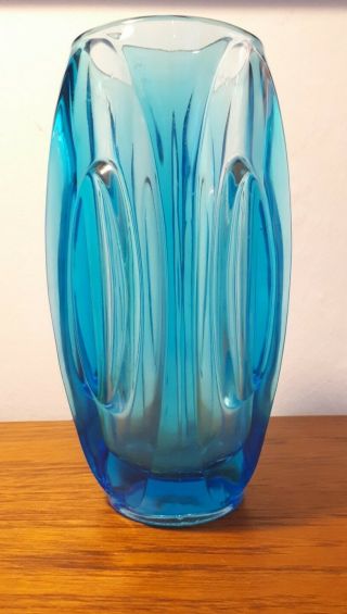 Blue Sklo Union Czech Lens Bullet Vase 20cms Tall