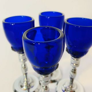 Vintage Art Deco Chase Cobalt Blue Glass Liquor Cocktail Glasses Set Of 4