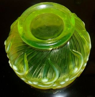 Vintage 80 ' s Fenton Topaz Vaseline Opalescent Lily of The Valley Candy Dish 3
