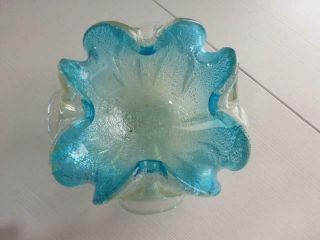 Vintage 1960s Turquoise/Silver Murano Glass Italy Candy Dish/Ash Tray 2