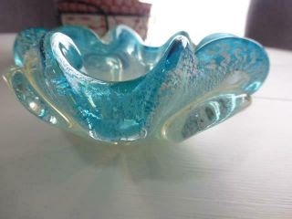 Vintage 1960s Turquoise/Silver Murano Glass Italy Candy Dish/Ash Tray 3